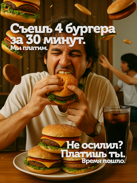 Кто съест четыре бургера за полчаса?